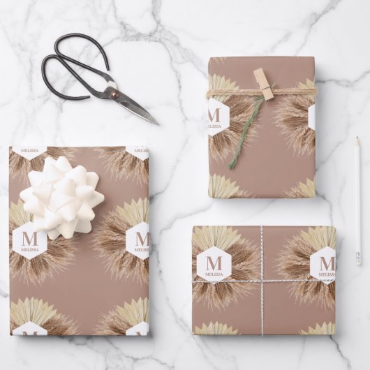 Rustisch monogram Neutrale Kleuren Warm Inpakpapier Vel (Voorkant)