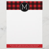 Rustisch monogram rood en zwart buffel patroonmono briefhoofd sjabloon (Voorkant)