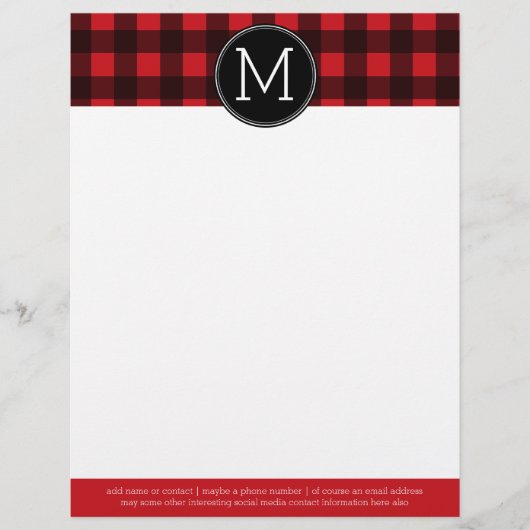 Rustisch monogram rood en zwart buffel patroonmono briefhoofd sjabloon (Voorkant)