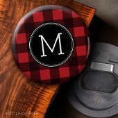 Rustisch monogram rood en zwart buffel patroonmono button flesopener