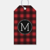 Rustisch monogram rood en zwart buffel patroonmono cadeaulabel (Voorkant)