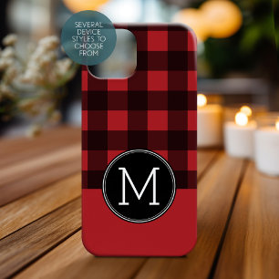 Rustisch monogram rood en zwart buffel patroonmono Case-Mate iPhone 14 plus hoesje
