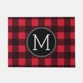 Rustisch monogram rood en zwart buffel patroonmono deurmat (Voorkant)