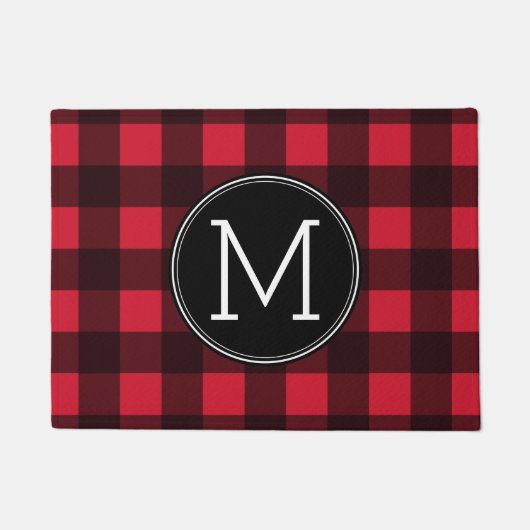 Rustisch monogram rood en zwart buffel patroonmono deurmat (Voorkant)