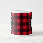 Rustisch monogram rood en zwart buffel patroonmono extra grote beker (Voorkant)