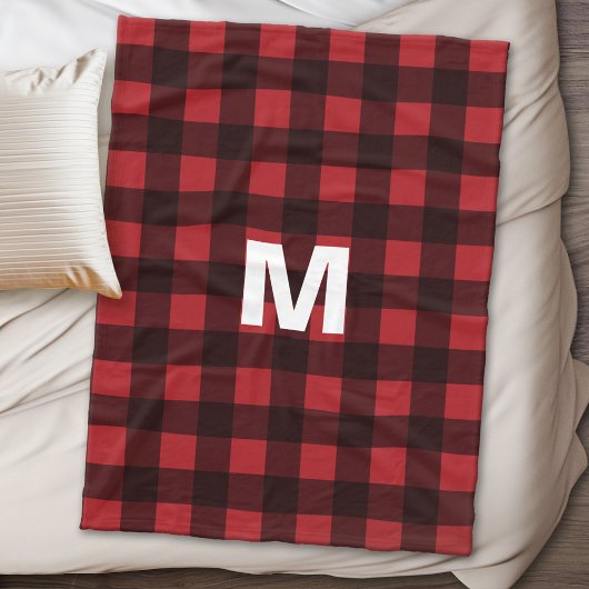 Rustisch monogram rood en zwart buffel patroonmono fleece deken