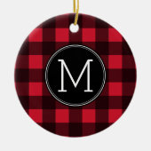 Rustisch monogram rood en zwart buffel patroonmono keramisch ornament (Voorkant)