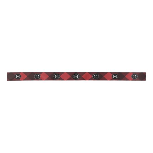Rustisch monogram rood en zwart buffel patroonmono lint (Voorkant)
