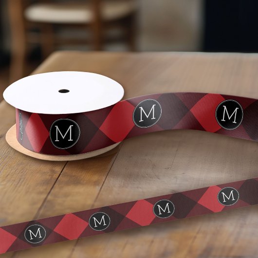 Rustisch monogram rood en zwart buffel patroonmono lint