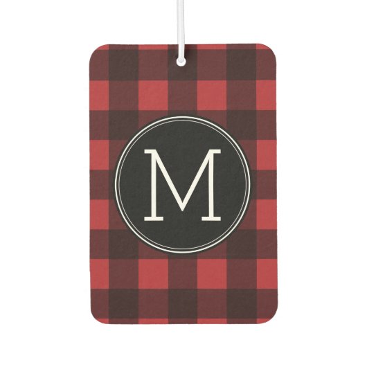 Rustisch monogram rood en zwart buffel patroonmono luchtverfrisser (Voorkant)