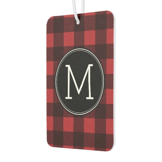 Rustisch monogram rood en zwart buffel patroonmono luchtverfrisser (Links)