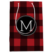 Rustisch monogram rood en zwart buffel patroonmono medium cadeauzakje (Voorkant)