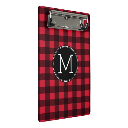 Rustisch monogram rood en zwart buffel patroonmono mini klembord (Schuin)