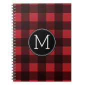 Rustisch monogram rood en zwart buffel patroonmono notitieboek (Voorkant)