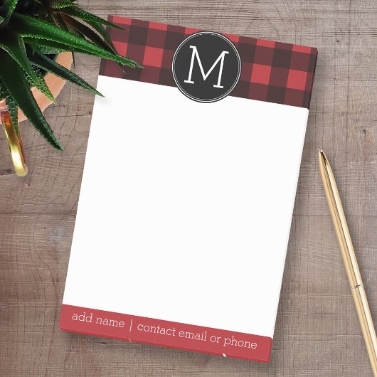 Rustisch monogram rood en zwart buffel patroonmono post-it® notes