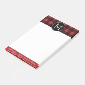 Rustisch monogram rood en zwart buffel patroonmono post-it® notes (Schuin)