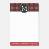 Rustisch monogram rood en zwart buffel patroonmono post-it® notes (Voorkant)