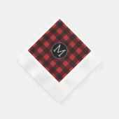 Rustisch monogram rood en zwart buffel patroonmono servetten (Hoek)