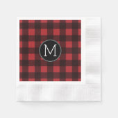 Rustisch monogram rood en zwart buffel patroonmono servetten (Voorkant)