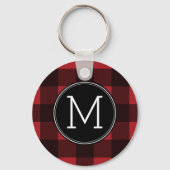 Rustisch monogram rood en zwart buffel patroonmono sleutelhanger (Voorkant)