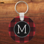 Rustisch monogram rood en zwart buffel patroonmono sleutelhanger (Voorkant)