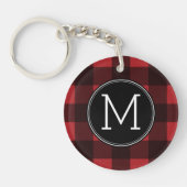 Rustisch monogram rood en zwart buffel patroonmono sleutelhanger (Voorkant)