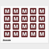 Rustisch monogram rood en zwart buffel patroonmono vierkante sticker (Vel)