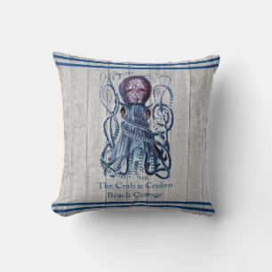 Rustisch Nautical Navy Octopus Coastal Grey wood Kussen