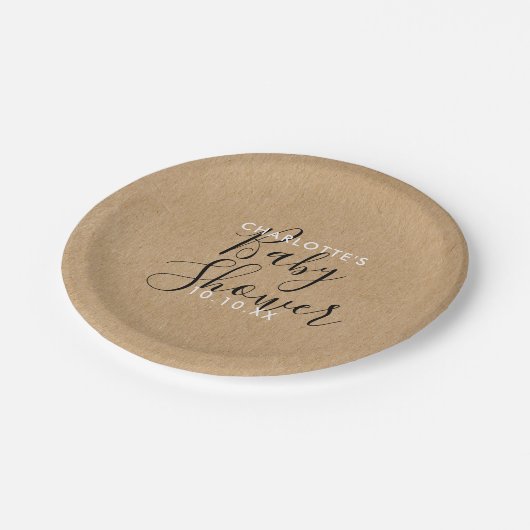 Rustisch neutraal Baby shower elegant script Papieren Bordje (Gekanteld)