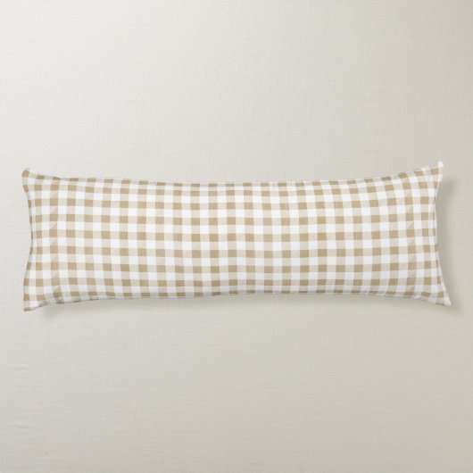 Rustisch neutraal beige Gingham Pset Lichaamskussen (Achterkant)
