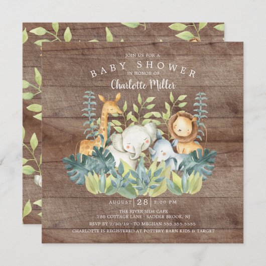 Rustisch Oerwoud Baby shower Kaart (Voorkant / Achterkant)