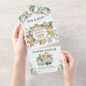 Rustisch Oerwoud Safari Animals Boy Baby shower All In One Uitnodiging (Afscheurbaar)