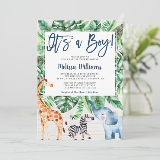 Rustisch Oerwoud Safari Animals Boy Baby shower Kaart (Staand voorkant)