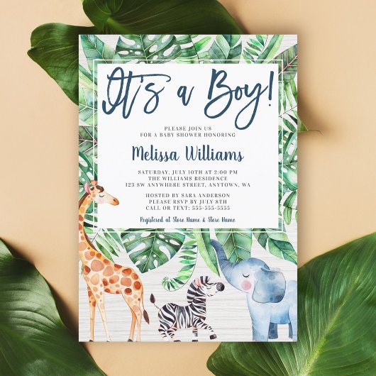 Rustisch Oerwoud Safari Animals Boy Baby shower Kaart