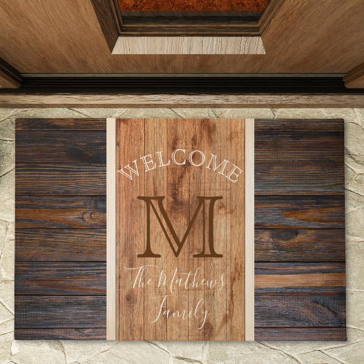 Rustisch ontwerp met houtafoon Monogram stripe Deurmat