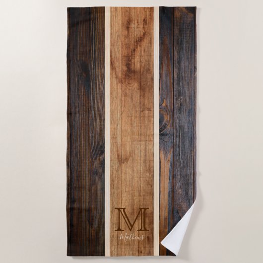 Rustisch ontwerp met houtafoon Monogram stripe Strandlaken (Voorkant)
