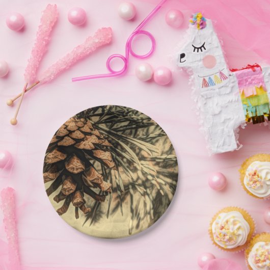 Rustisch ontwerp van pine-kloon papieren bordje (Feest)