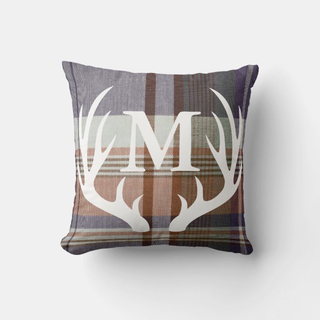 Rustisch Oranje blauw gekleed wit deer Antler Kussen (Voorkant)