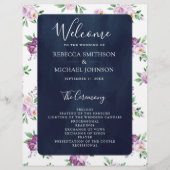 Rustisch Paars-Floral Navy Blue Wedding Programme (Voorkant)