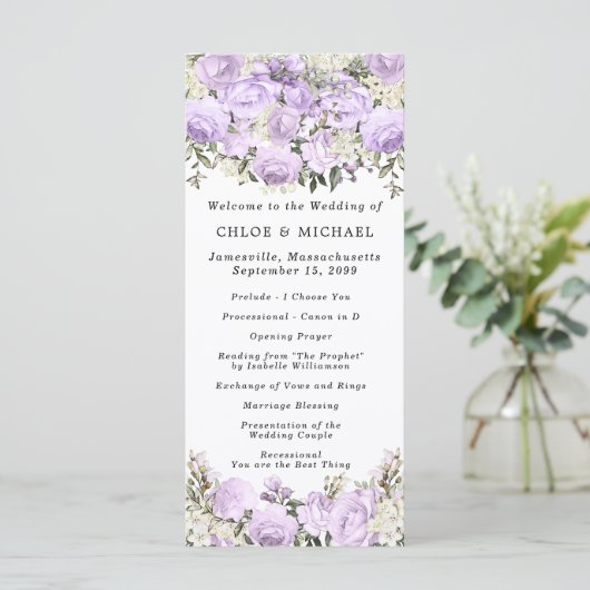 Rustisch Paars Roos Floral Wedding Programma (Staand voorkant)