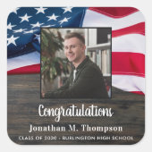 Rustisch Patriottisch Amerikaans Afstuderen van de Vierkante Sticker (Voorkant)