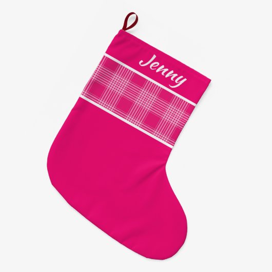 Rustisch patroon Roze aangepaste naam Grote Kerstsok (Voorkant (Hangend))