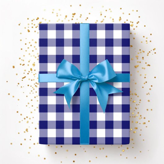 Rustisch patroonblauw en wit gecontroleerd patroon cadeaupapier