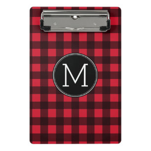 Rustisch Patroonmonogram rood en zwart buffel Mini Klembord