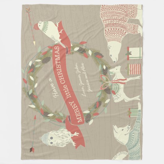 Rustisch Polar Beer Fawn Fox Kerstpattern Fleece Deken (Voorkant)