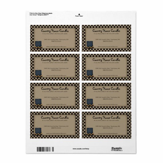Rustisch primitief kaarsenetiket met landcontrole etiket (Full Sheet)