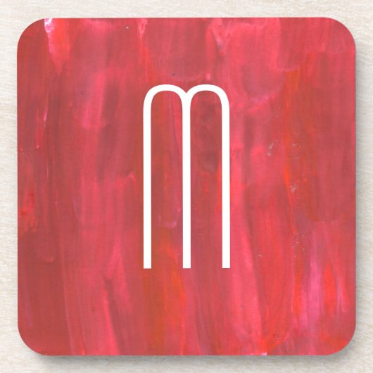 Rustisch Rood Abstract met Monogram Initiaal Bier Onderzetter (Voorkant)