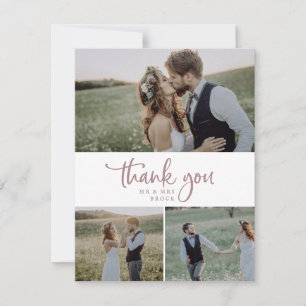 Rustisch Roos Gold Script 3 Foto Collage Wedding Bedankkaart