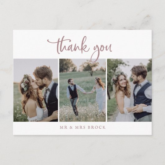 Rustisch Roos Gold Script 3 Fotosjabloon Dank u Briefkaart (Voorkant)