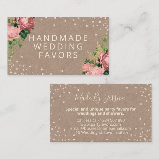  Rustisch Roos Kraft Handmade Wedding Favors Visitekaartje (Voorkant / Achterkant)